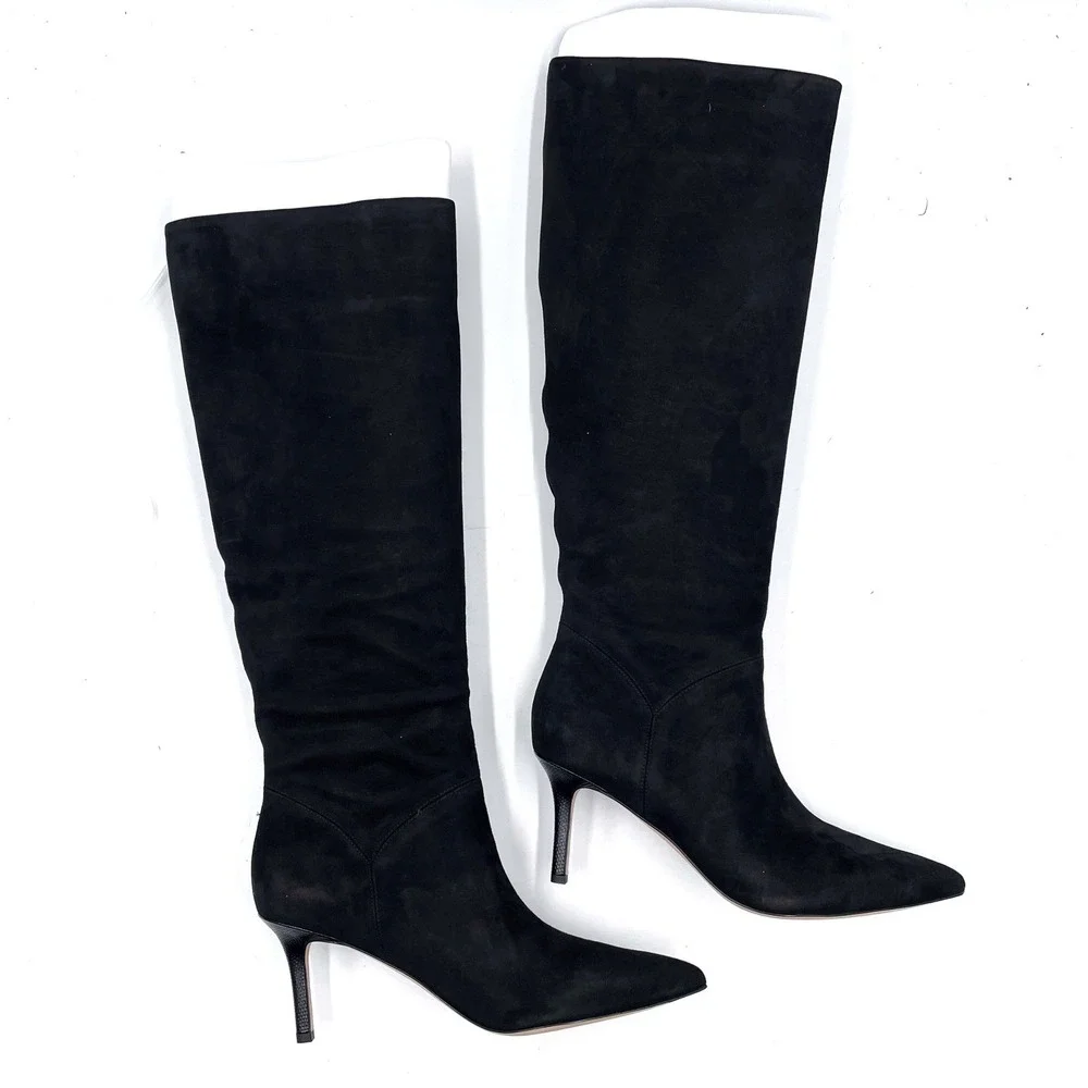 Veronica Beard‎ Lexington Boots Black Suede Pointed Toe Knee High Heels Sz 6